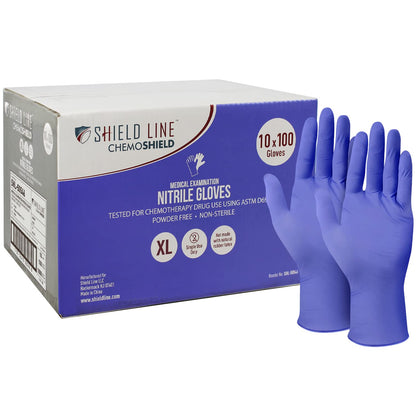 Shield Line Nitrile Medical Exam Gloves Chemotherapy Rated Powder Free XL 1000