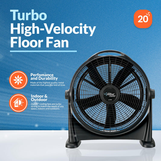 20” High Velocity Floor Fan Turbo 3 Speed Portable