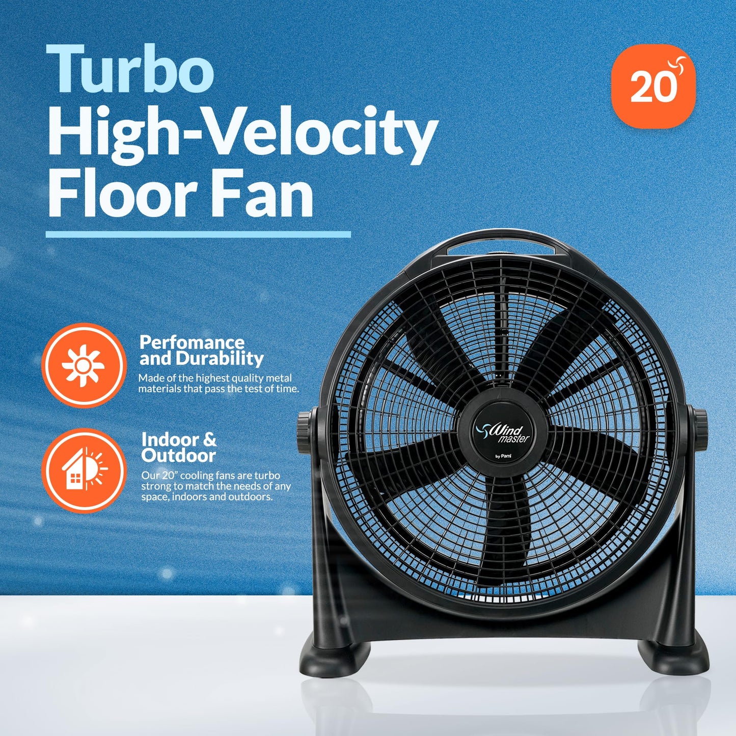 20” High Velocity Floor Fan Turbo 3 Speed Portable