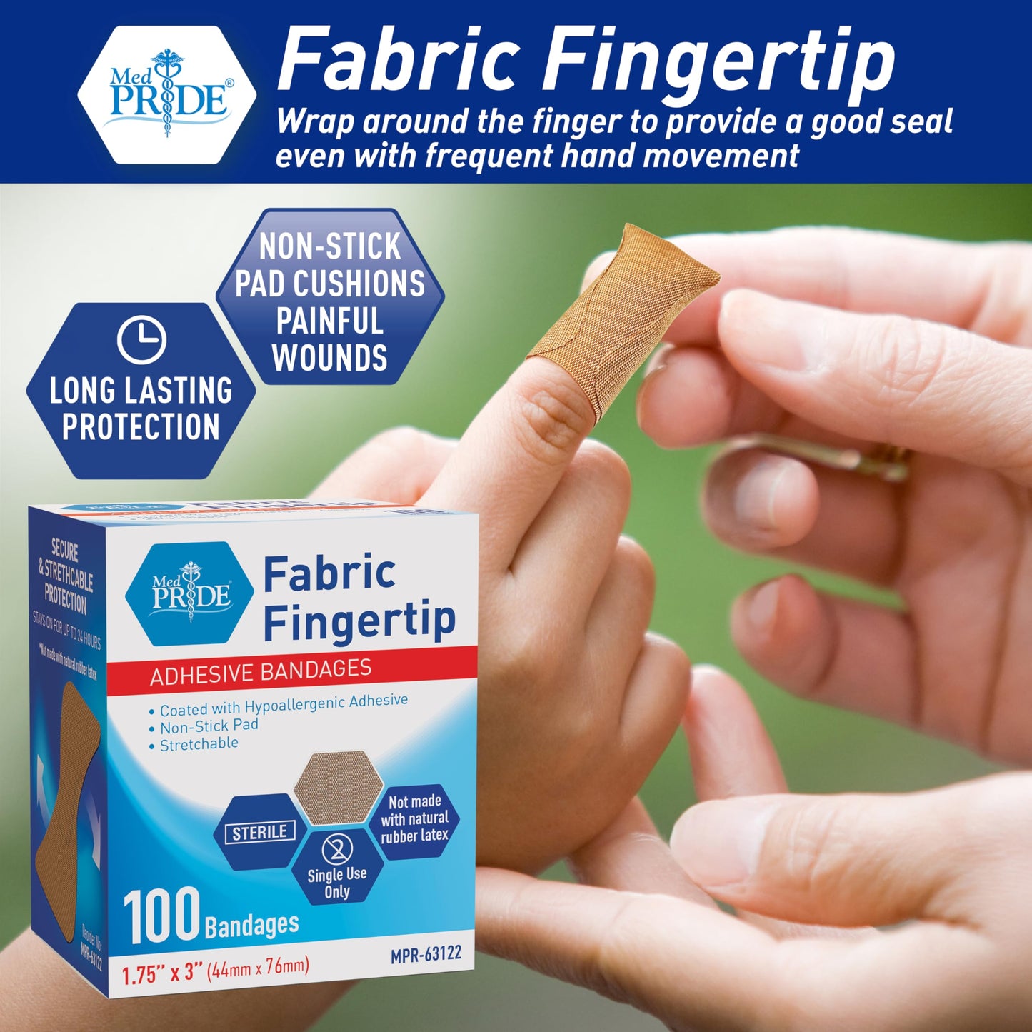 Fabric Adhesive Fingertip Bandages Hypoallergenic - 1.75" × 3"