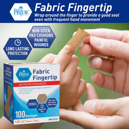 Fabric Adhesive Fingertip Bandages Hypoallergenic - 1.75" × 3"