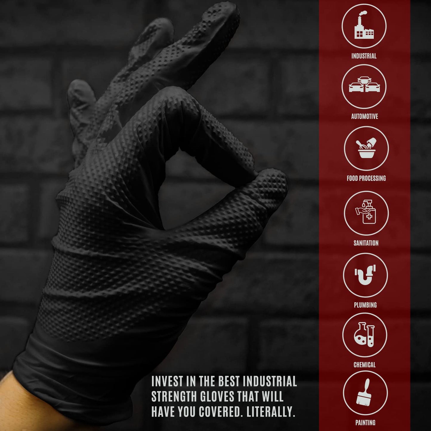 8 Mil Black Nitrile Gloves XL Powder Free Textured Touchscreen 1000ct