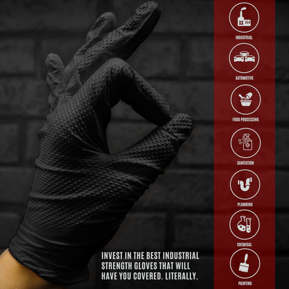 8 Mil Black Nitrile Gloves XL Powder Free Textured Touchscreen 1000ct