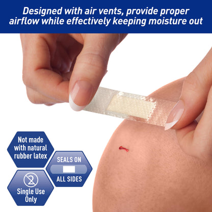 Sheer Plastic Adhesive Bandages – Sterile, Hypoallergenic, 100ct