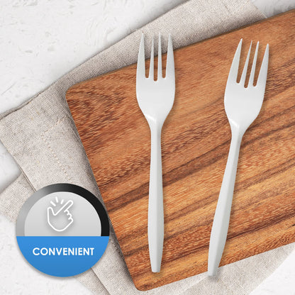 Medium-Weight Disposable Plastic Utensils – White Forks, Spoons & Knives 400-Pack