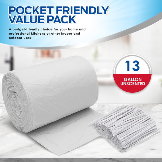 13 Gallon Tall Kitchen Trash Bags with Twist Ties