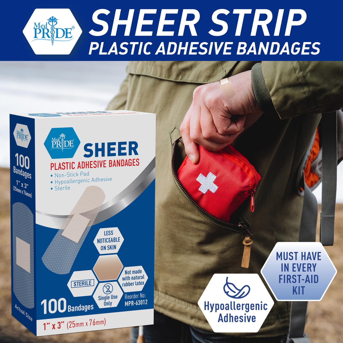 Sheer Plastic Adhesive Bandages – Sterile, Hypoallergenic, 100ct