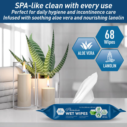 XL Premium Wet Wipes – 8" × 10", Aloe & Lanolin, Alcohol-Free