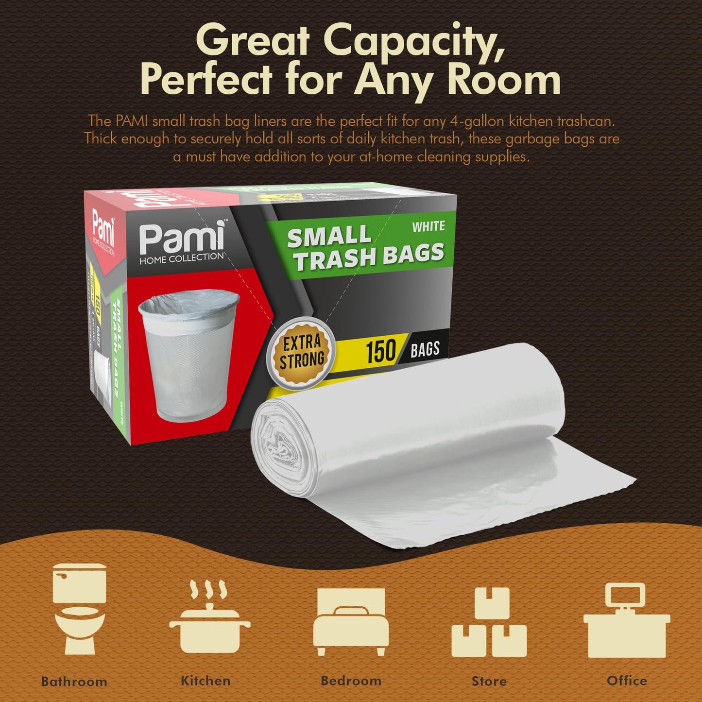 4 Gallon Small White Trash Bags – Extra Strong, 150 Pack