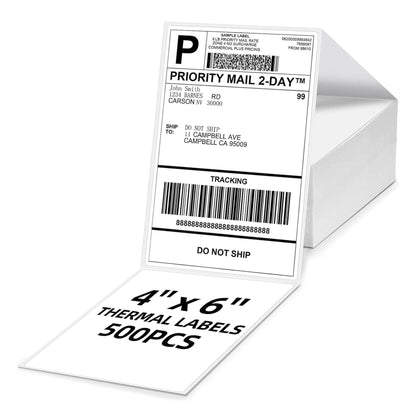 4x6 Direct Thermal Shipping Labels, 4,000 Fanfold, 8x500, Rollo/Zebra