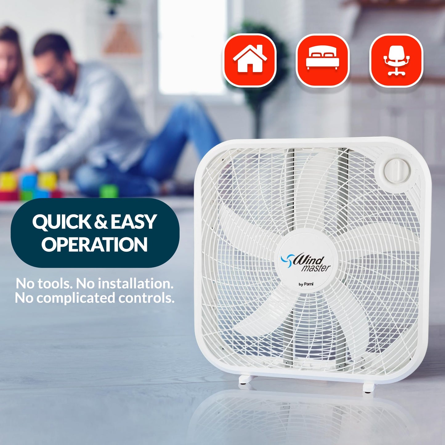 20” High Performance Box Fan, 3 Speed, Portable Handle - White
