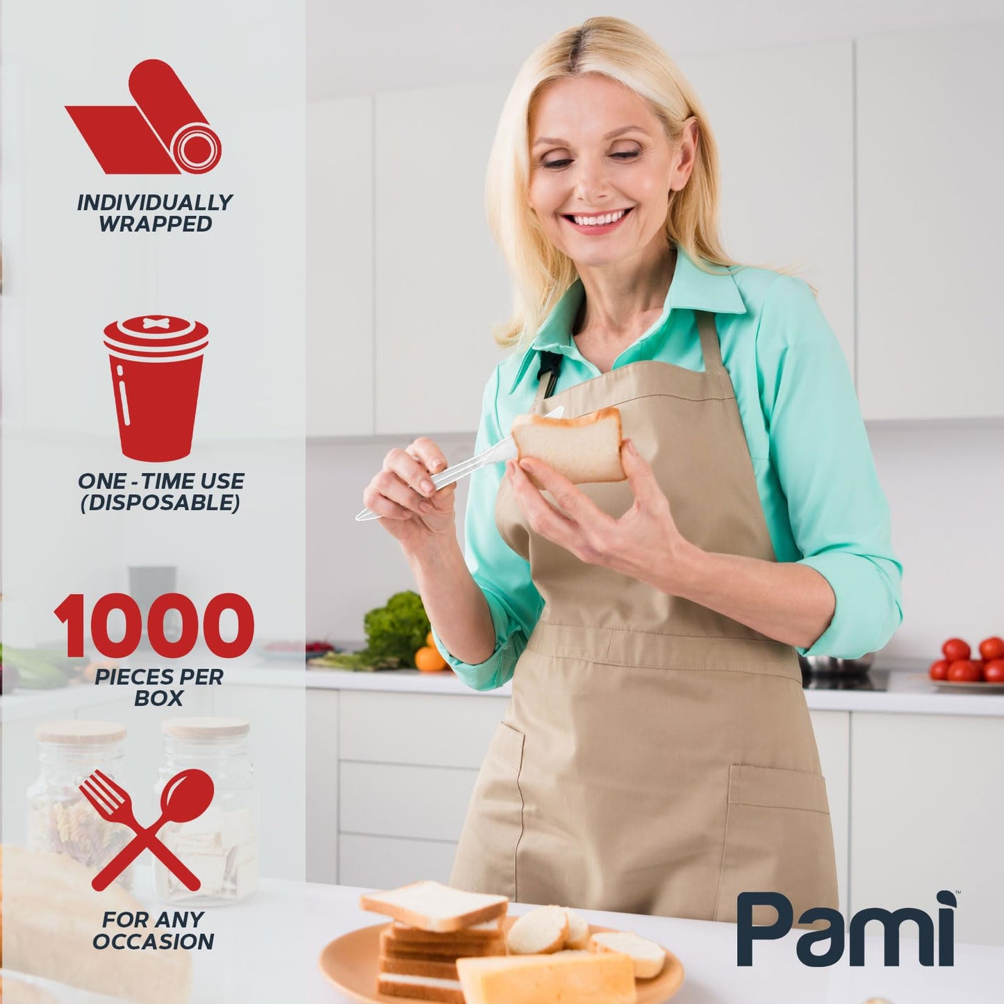 Individually Wrapped Medium-Weight Disposable White Plastic Utensils 1000ct