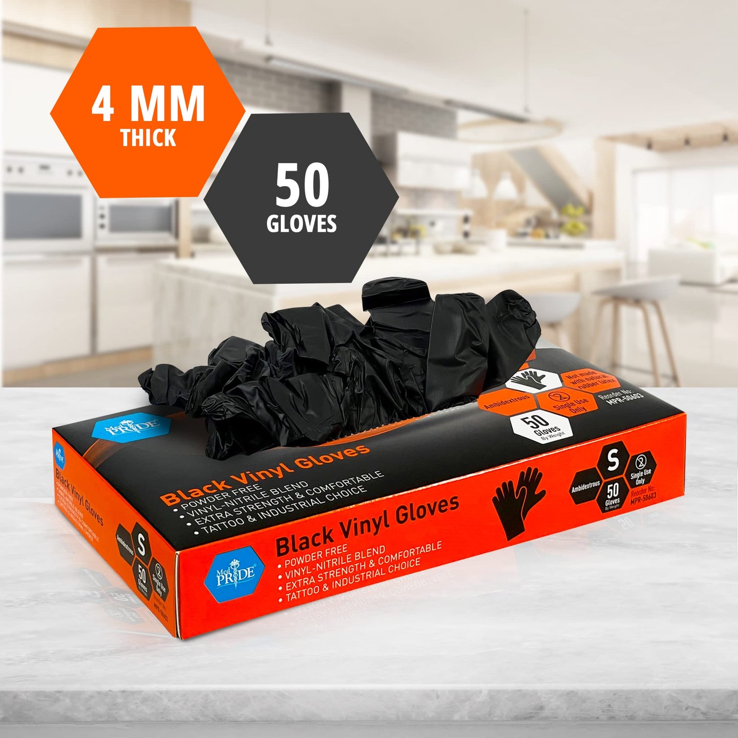 Black Vinyl Gloves - Box of 50