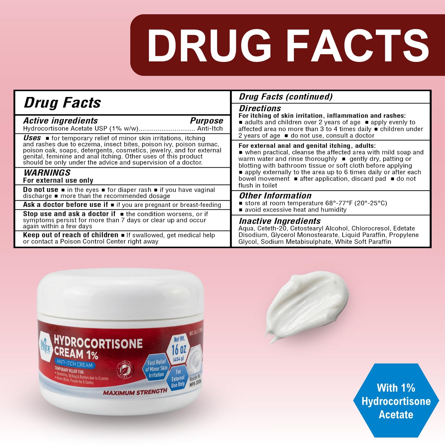 Hydrocortisone Anti Itch Cream 1% - 16 oz Jar