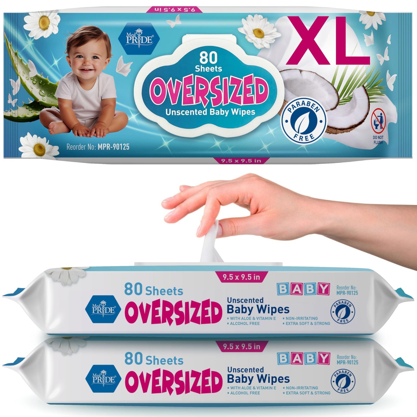 Oversized Unscented Alcohol-Free Baby Wipes – 9.5" × 9.5"