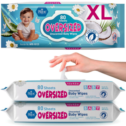 Oversized Unscented Alcohol-Free Baby Wipes – 9.5" × 9.5"