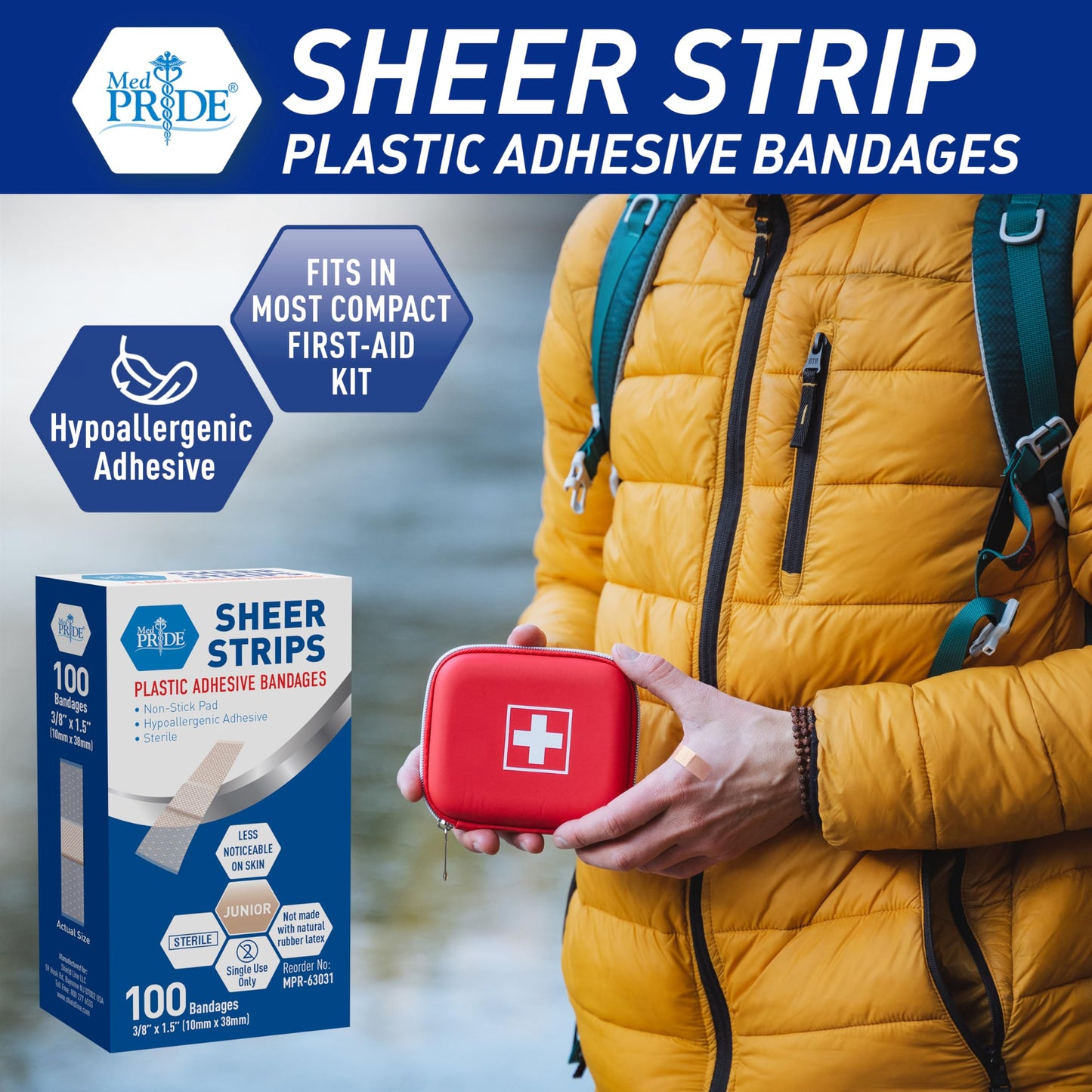 Sheer Strip Plastic Adhesive Finger Bandages – 3/8" × 1.5", 100ct