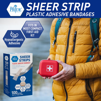 Sheer Strip Plastic Adhesive Finger Bandages – 3/8" × 1.5", 100ct