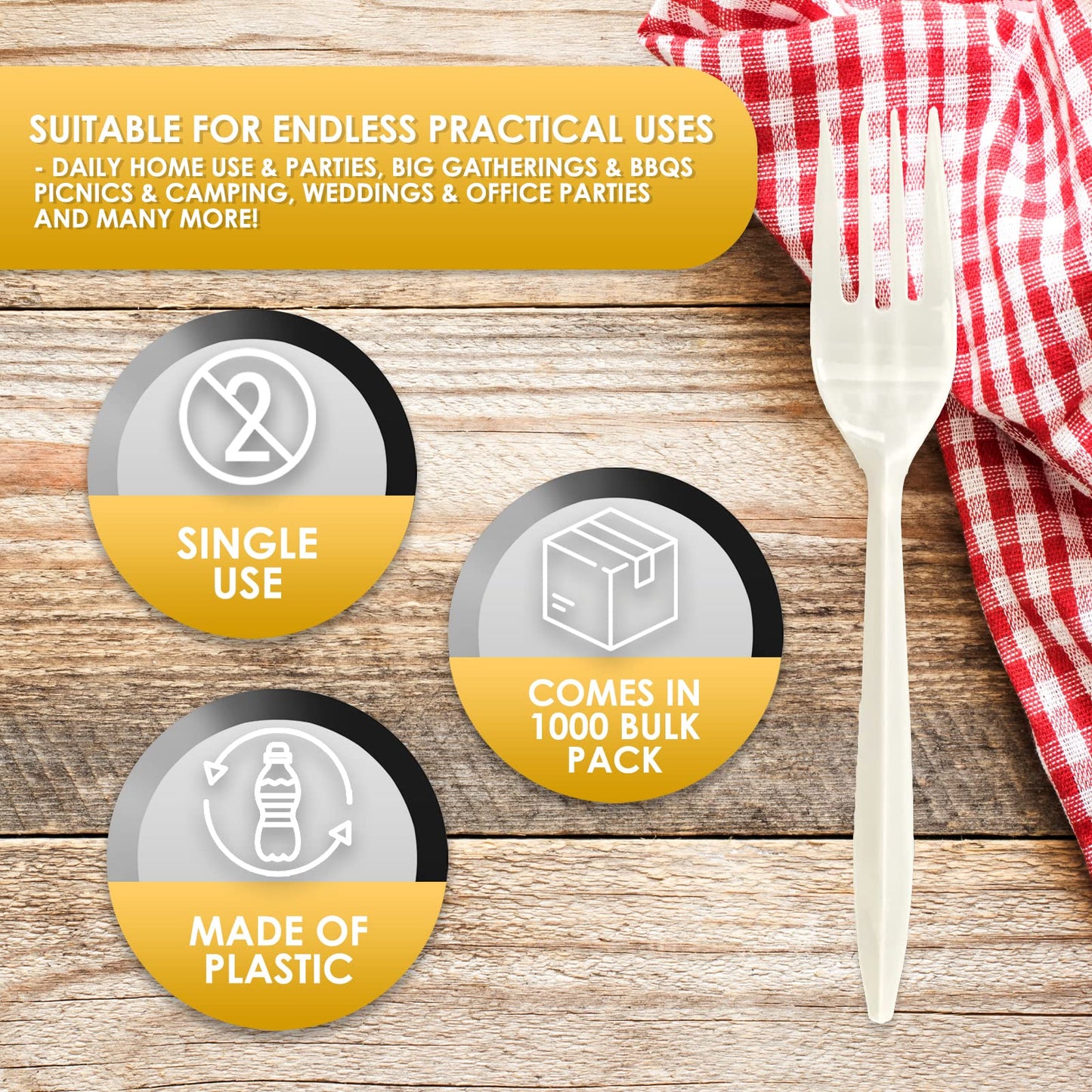 Medium-Weight Disposable Plastic Silverware – White Utensils, 1000-Pack