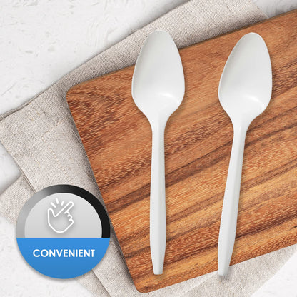 Medium-Weight Disposable Plastic Utensils – White Forks, Spoons & Knives 400-Pack