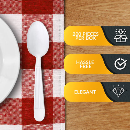 Heavy-Weight Disposable Plastic Silverware – White Utensils, 200-Pack