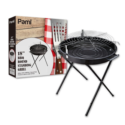 Round BBQ Charcoal Grill - Portable Outdoor Standing Grill