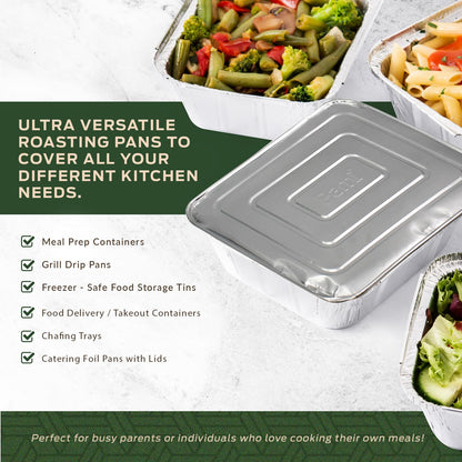 9" X 13" Aluminum Foil Containers With Lids – 25 Half-Size Deep Pans