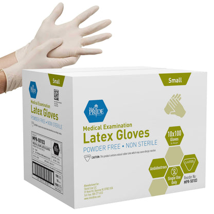 Disposable Latex Exam Gloves, 5 mil - Powder Free