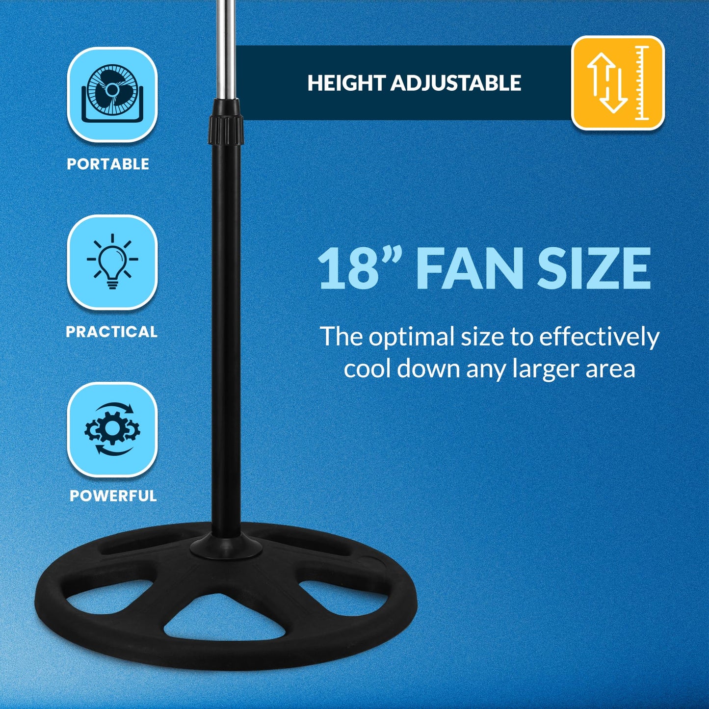 Black 18” Oscillating Pedestal 3 Speed Fan - Adjustable Stand