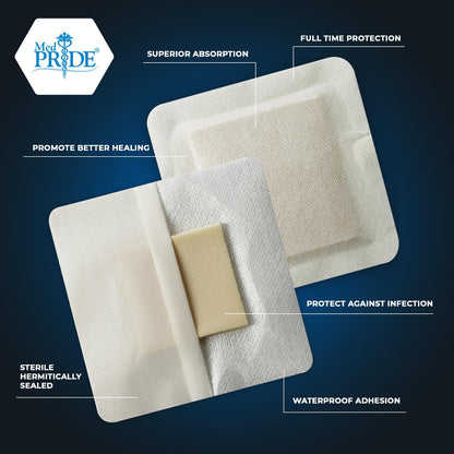 4x4 Foam Wound Dressing, 10 Count, Waterproof Silicone Adhesive Border