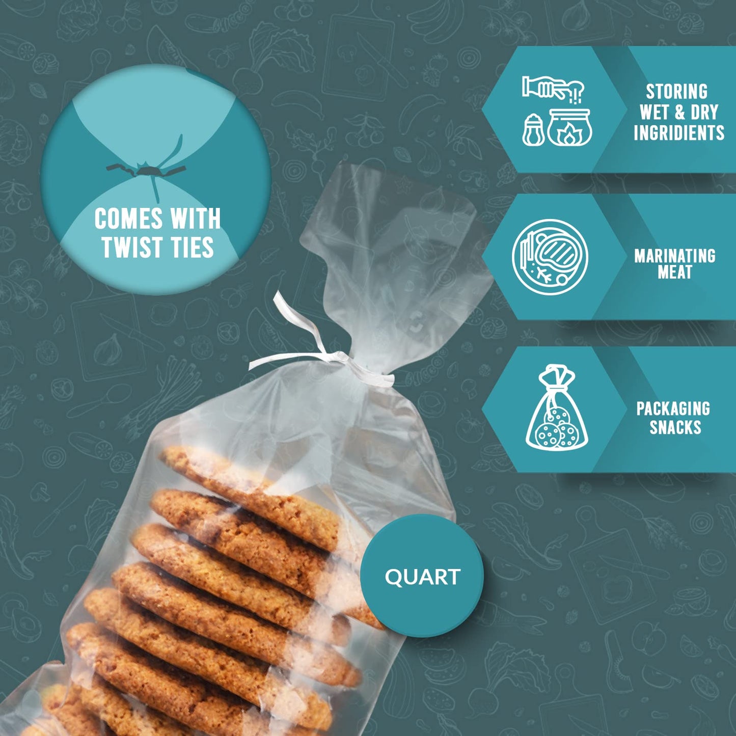 Gallon Size Twist Tie Food Storage Bags - Pack of 100