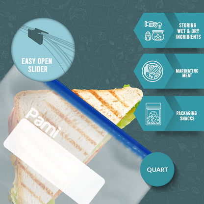 Quart Size Freezer Slider Bags - Pack of 50