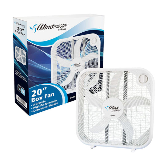 20” High Performance Box Fan, 3 Speed, Portable Handle - White