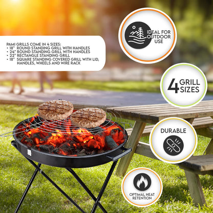 Round BBQ Charcoal Grill - Portable Outdoor Standing Grill