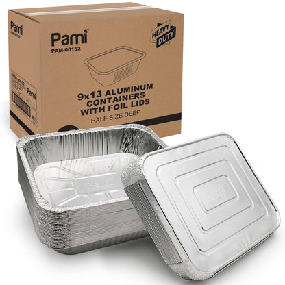 9" X 13" Aluminum Foil Containers With Lids – 25 Half-Size Deep Pans
