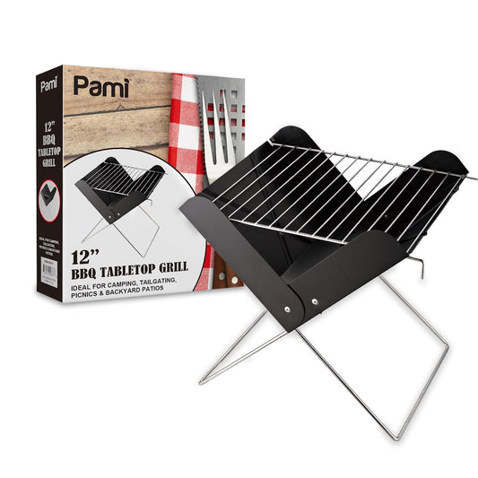 12" Tabletop BBQ Charcoal Grill With Folding Legs