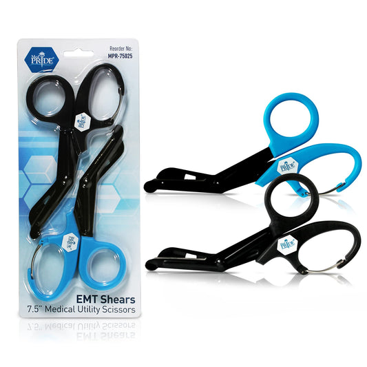7.5" Trauma Shears – Fluoride-Coated EMT Scissors with Clip, 2 Pk