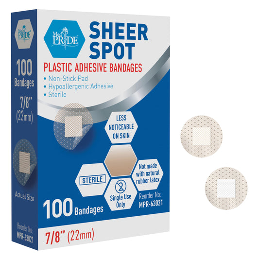 Round Clear Plastic Spot Adhesive Bandages – Hypoallergenic, 100 Count