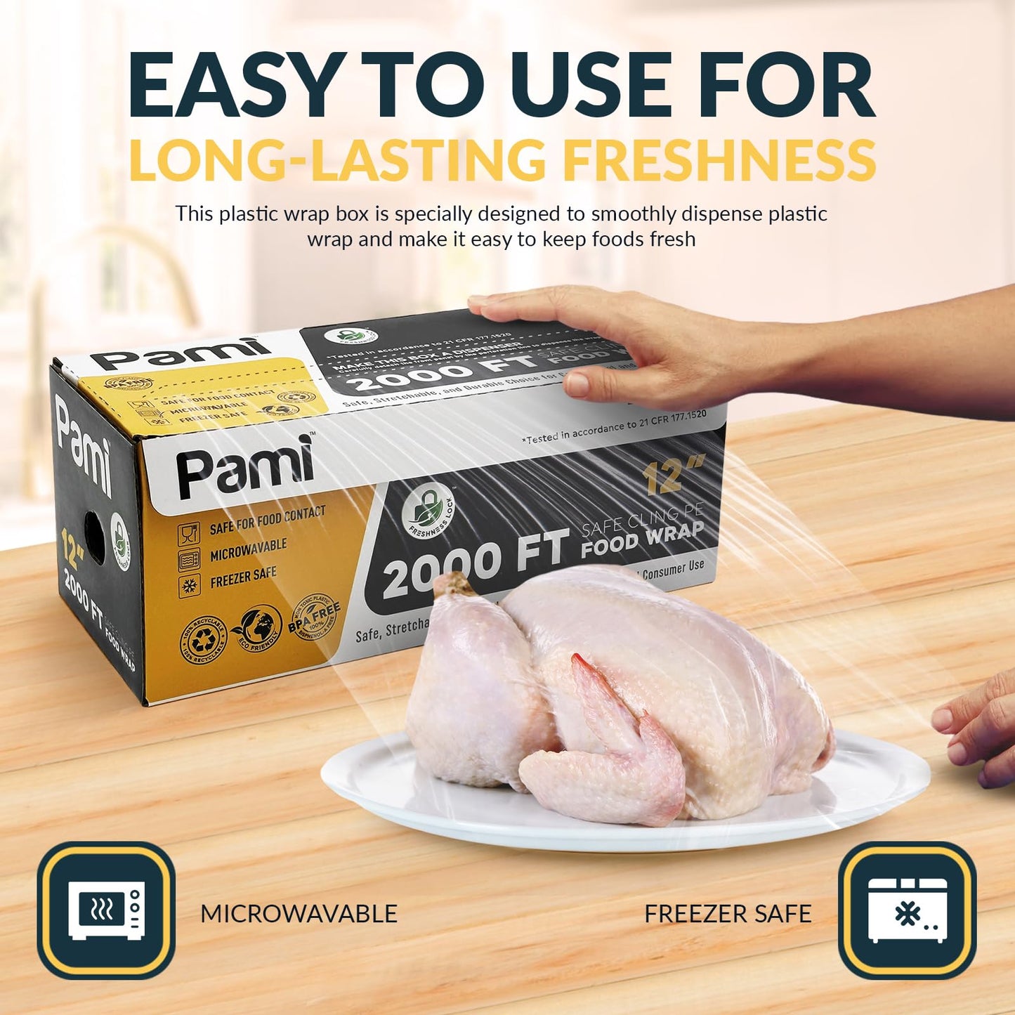 Plastic Safe Cling PVC Food Wrap 2000 FT With Slide Cutter - Food Storage