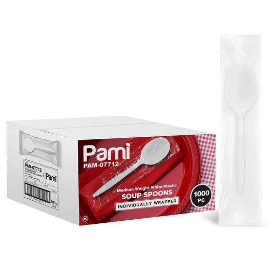 Medium-Weight Individually Wrapped Disposable White Plastic Utensils 1000ct