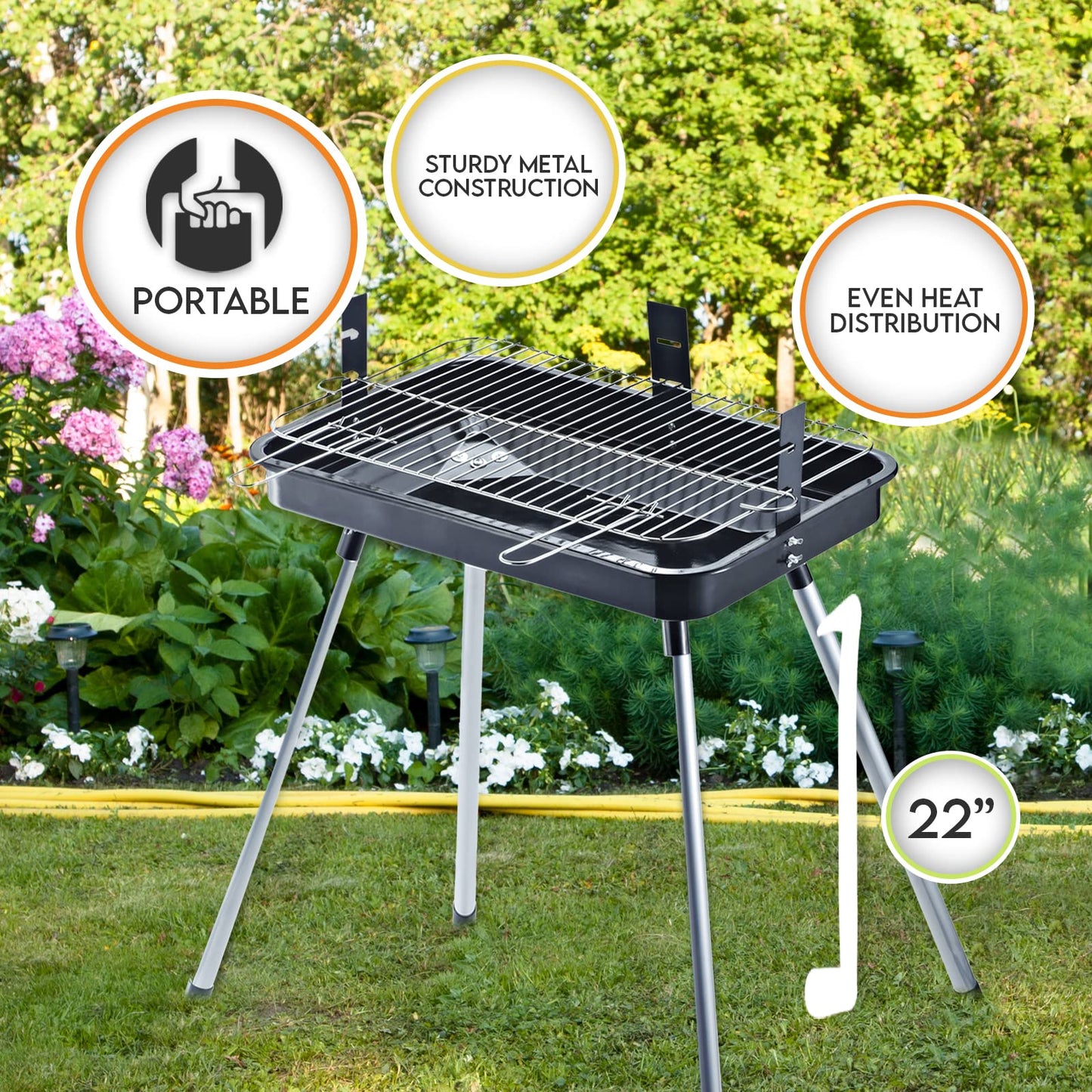22" Portable Rectangle Charcoal BBQ Grill with Stand