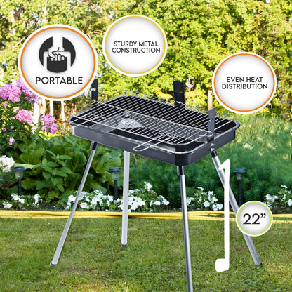 22" Portable Rectangle Charcoal BBQ Grill with Stand