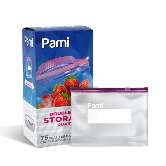 Quart Size Double Zip Storage Bags, Expandable Bottom - Pack of 75