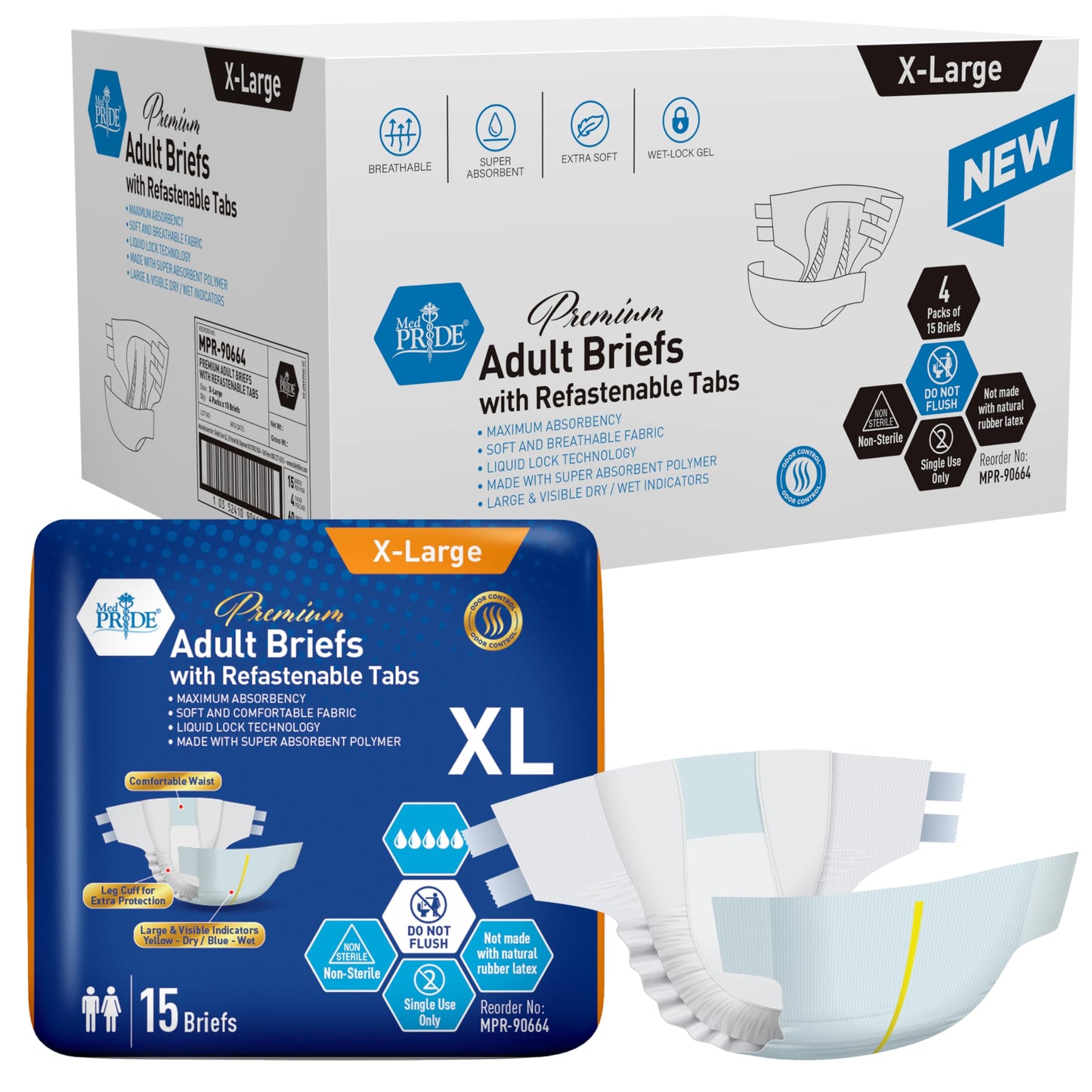 Premium Max Absorbency Adult Incontinence Briefs with Refastenable Tabs