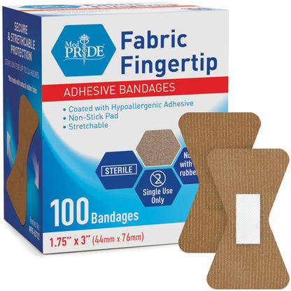 Fabric Adhesive Fingertip Bandages Hypoallergenic - 1.75" × 3"