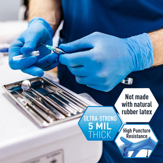 5 Mil Blue Nitrile Examination Gloves – Chemo Compliant - Box of 100