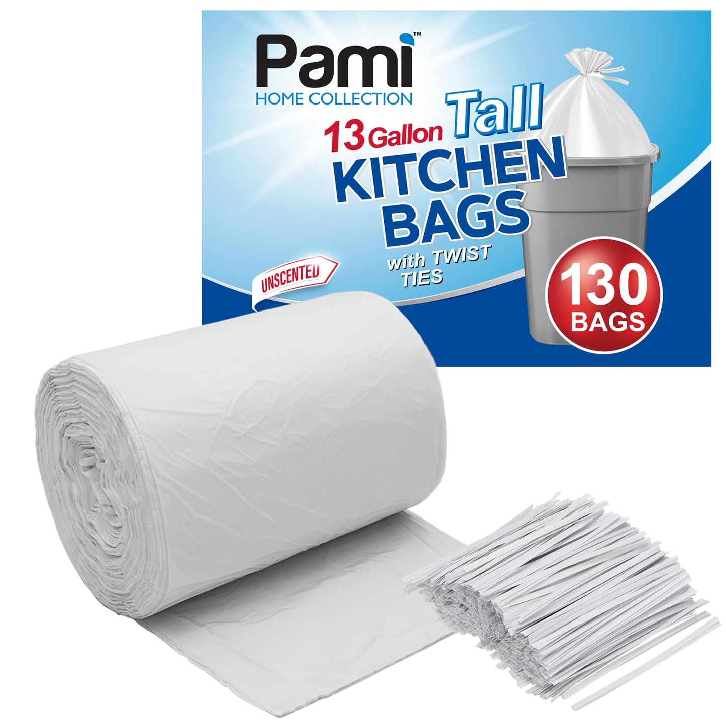 13 Gallon Tall Kitchen Trash Bags with Twist Ties