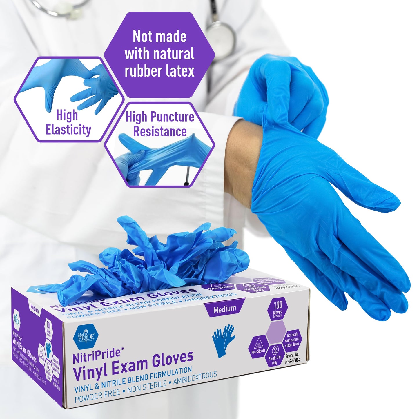 Nitrile-Vinyl Blend Examination Gloves - Box of 100