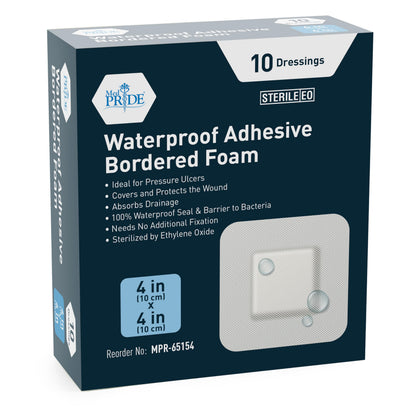 4x4 Foam Wound Dressing, 10 Count, Waterproof Silicone Adhesive Border