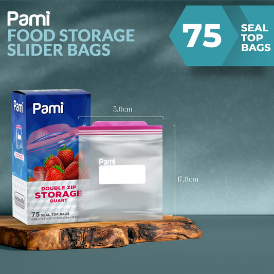 Quart Size Double Zip Storage Bags, Expandable Bottom - Pack of 75